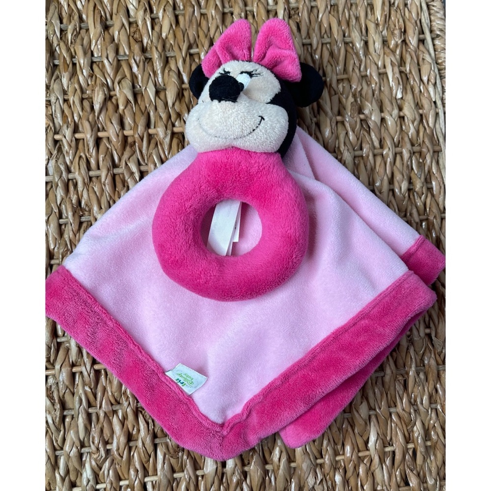 Disney Baby Minnie Mouse Rattle Lovey Plush Security Toy Blanket Pink